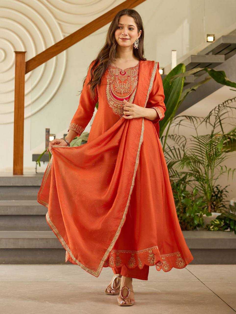 Vichitra Silk Kurti Bottom With Dupatta Embroidered